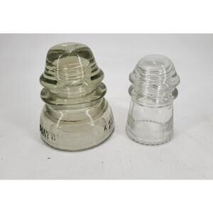 Lot of 2 - Hemingray 9 and Maydwell 42 Clear Glass Telegraph Insulators VINTAGE